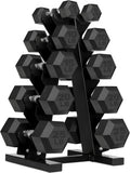 Weights Dumbbells Set with Rack - 150 lb Rubber-Coated Dumbbells for Easy Grip | Durable Carbon for Strength Training | Essential Workout Equipment for All Fitness Levels