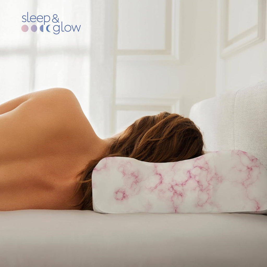 Sleep & Glow Omnia Natural Silk Pillowcase for Hair and Skin Fits Unique Shape of Sleep&Glow Omnia Pillow – 19mm Grade 6A Mulberry Silk (Pink Marble)