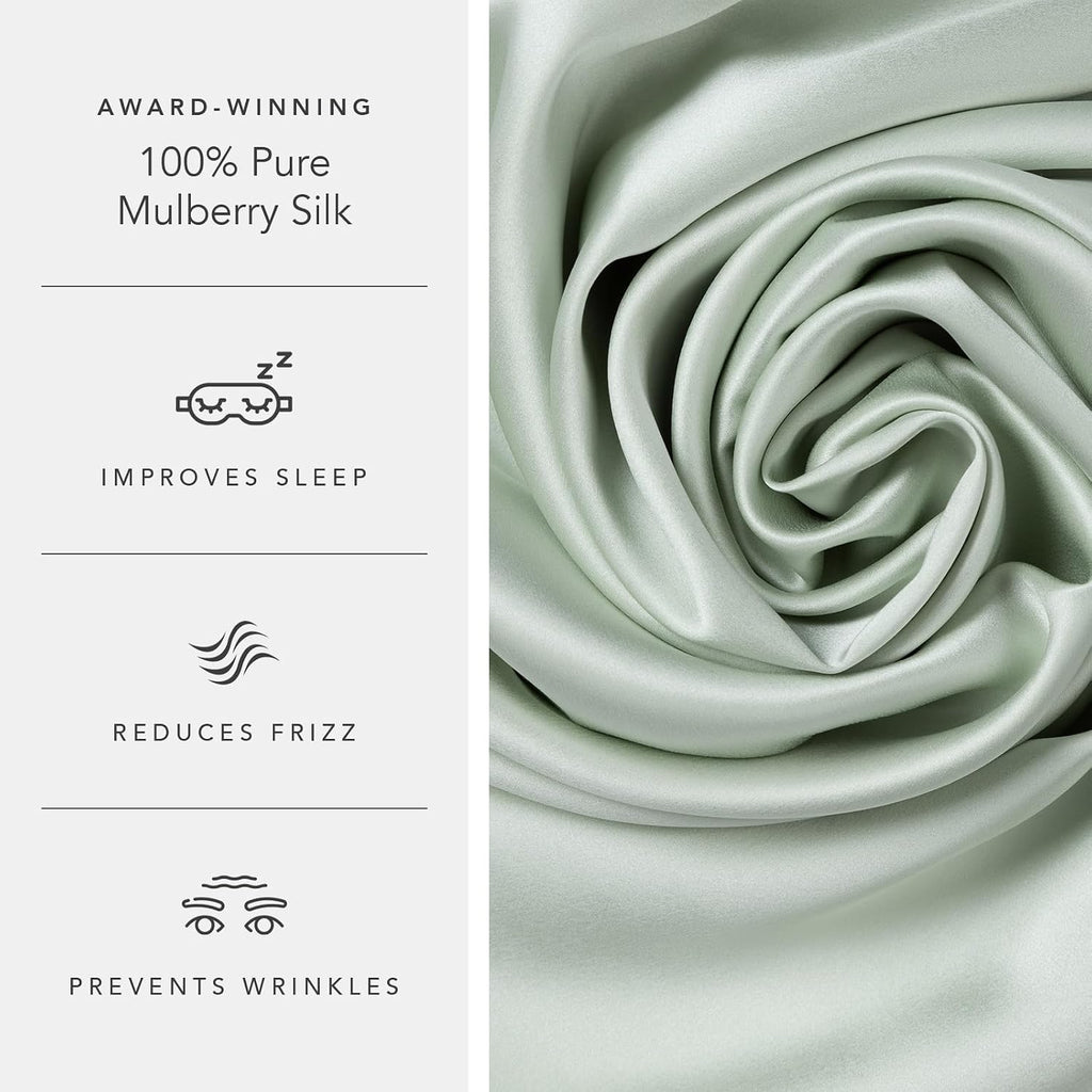 Fishers Finery 25mm 100% Pure Mulberry Silk Pillowcase (Light Green Queen 2 Pack)