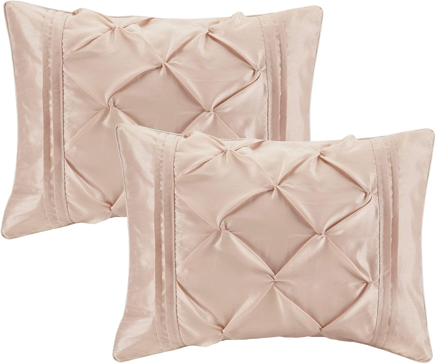 Madison Park Essentials Room in a Bag Faux Silk Comforter Set-Luxe Diamond Tufting All Season Bedding, Matching Curtains, Decorative Pillows, Cal King(104'x92'), Blush 24 Piece (MPE10-811)