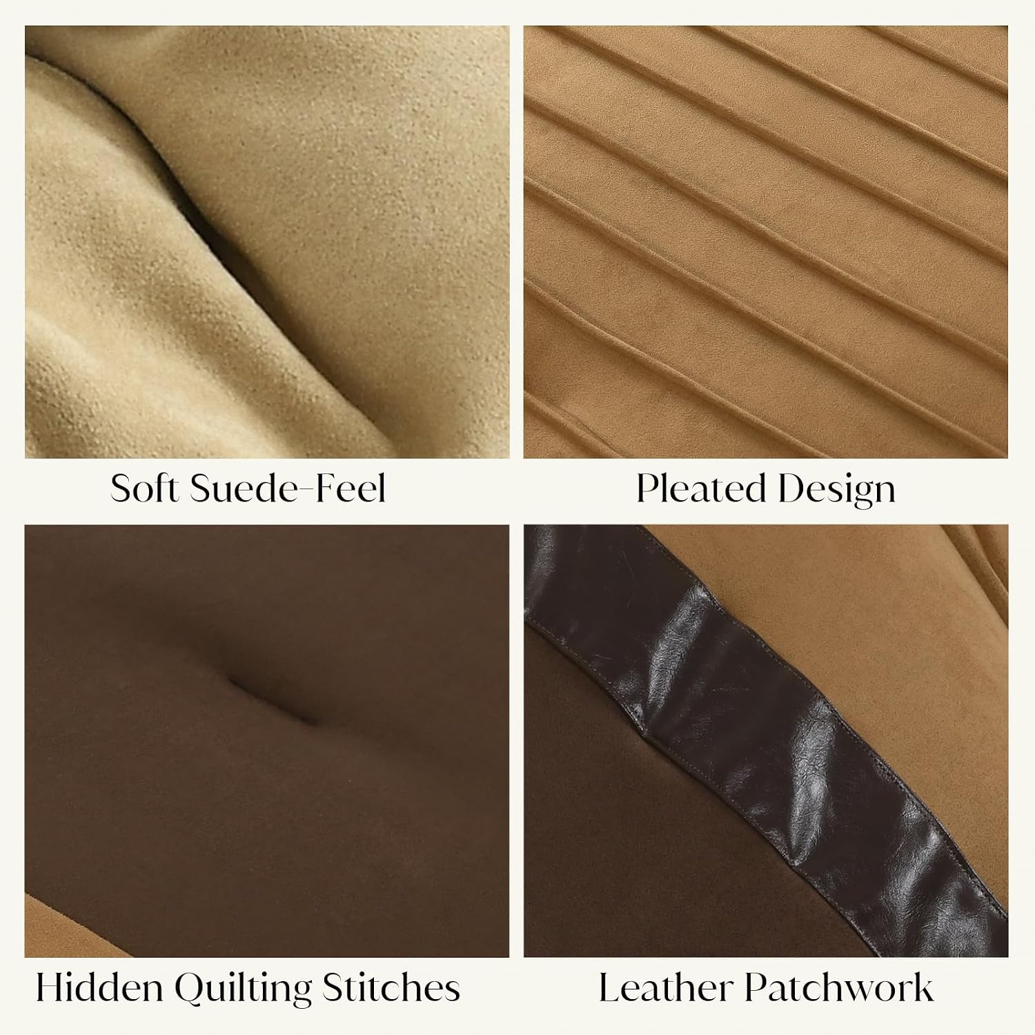 CozyDH Brown Queen Comforter Set - Luxury 7 Piece Faux Suede Bed in a Bag, Farmhouse Rustic Stripe & Pleated Pieced Design, All Season Down Alternative Bedding with Bedskirt, Shams, Decor Pillows