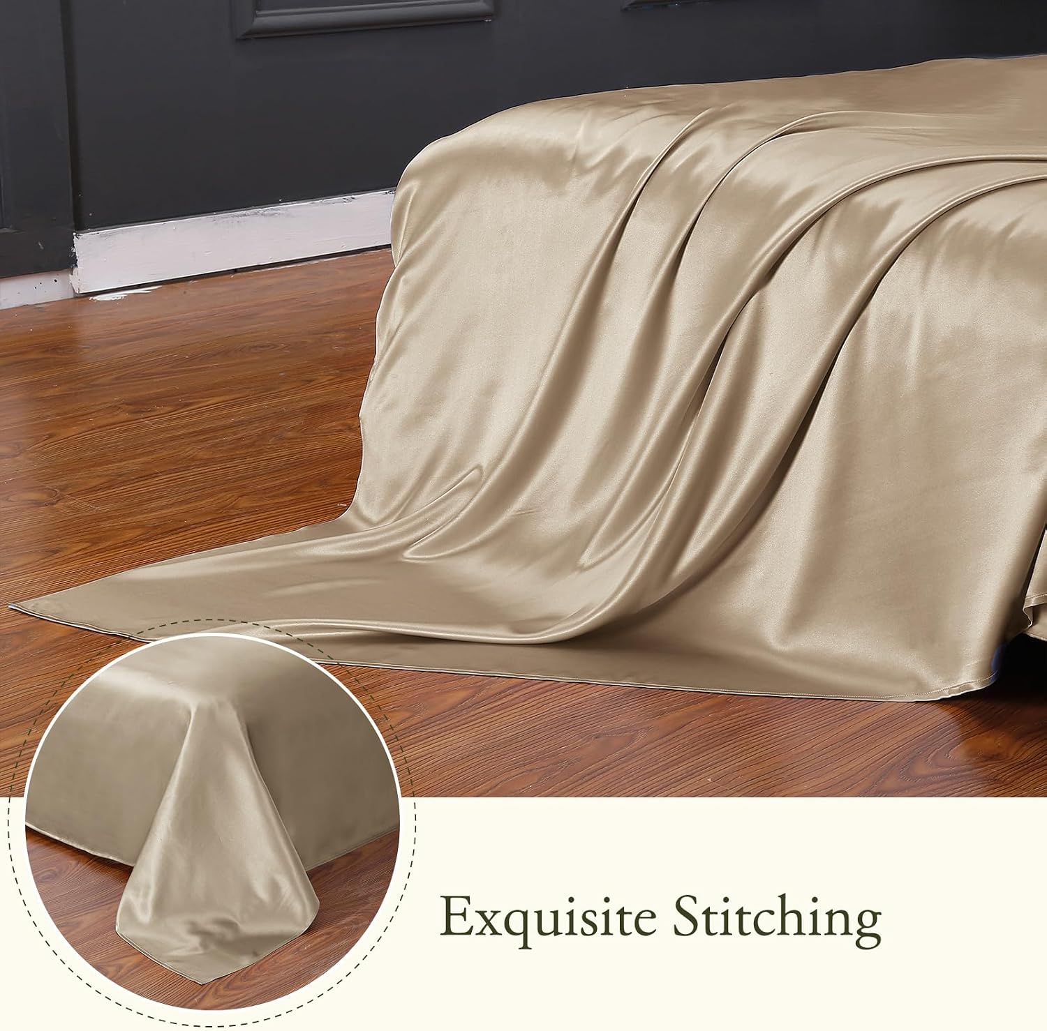 LilySilk 4PC Silk Fitted Sheet Set, 19 Momme Silk Bed Sheets, 1 Flat Sheet, 1 Fitted Sheet and 2 Oxford Silk Pillowcases, Silk Bedding Set 100% Top 6A Grade, Taupe Cal.King Size
