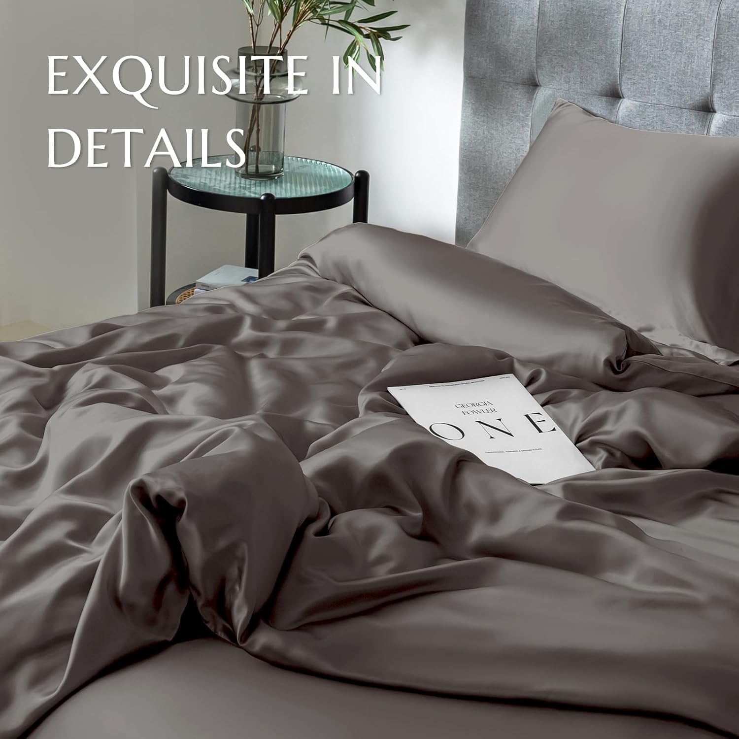THXSILK Silk Duvet Cover, 100% 7A+ Mulberry Silk Comforter Cover, Seamless, Breathable, Easy Care Zipper Closure, 1 Duvet Cover Only - Queen, Charcoal