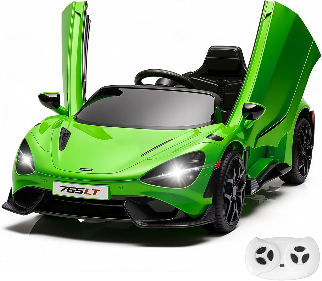 Kids Ride-on Car Licensed McLaren765LT for 3-6Years Old, Electric car 12V Battery Powered Electric Vehicle, w/Parent Remote, Music Player, LED Lights, Smooth Start, 3 Speeds, (Green)