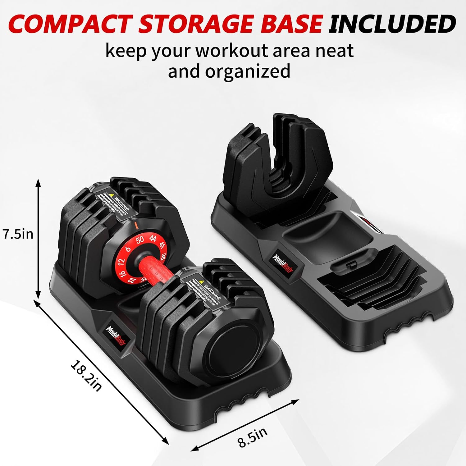 Adjustable Dumbbell Set Pair 25 lb or 50 lb, Adjustable Dumbbells 10-in-1 Free Weight Set, 1-Second Dial Weight Adjustment,Space-Saving Design with Storage Base, Home Gym Strength Training Equipment