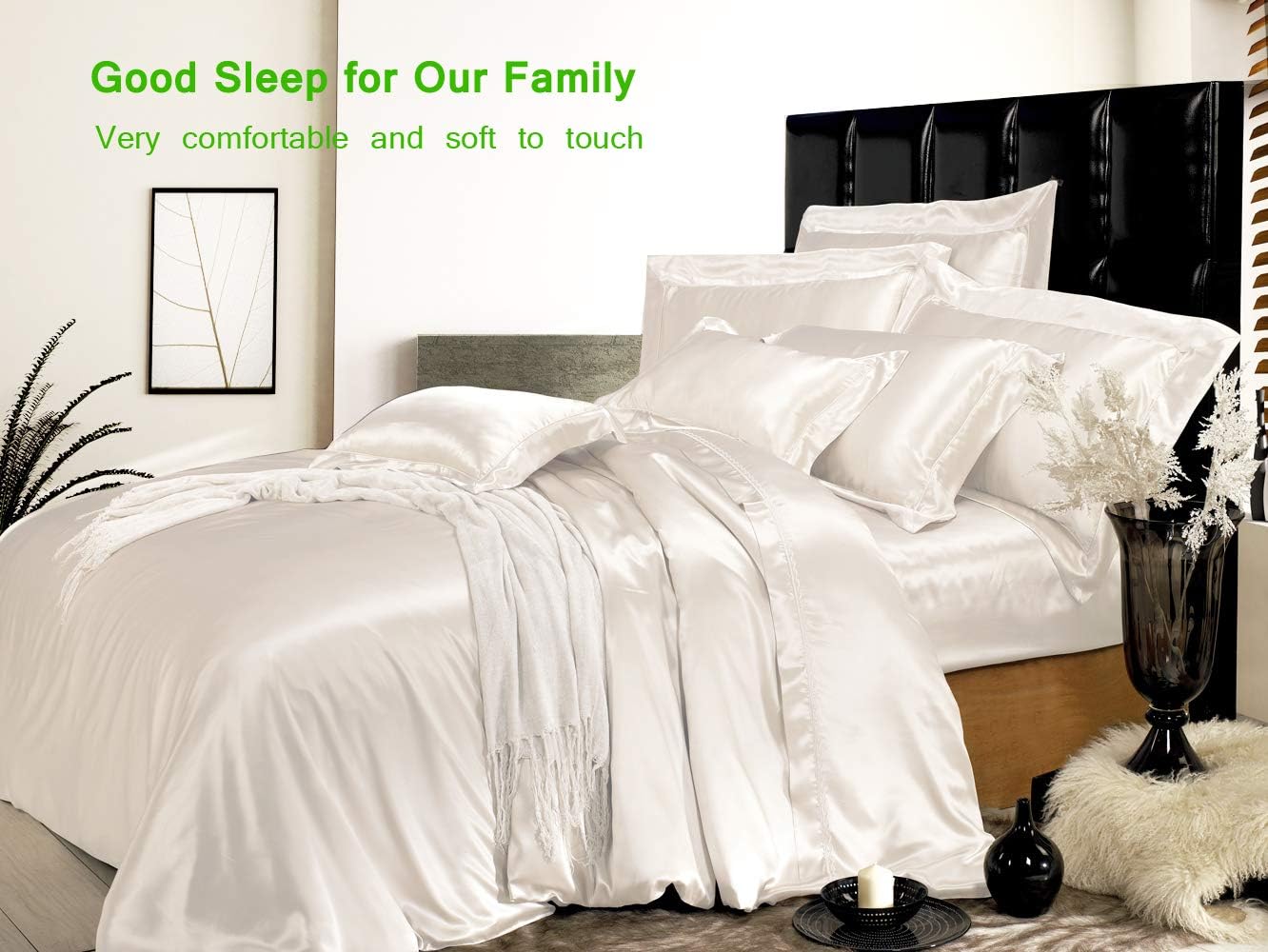 100% Mulberry Silk Duvet Cover Set - 3-Piece Set - 19 Momme Grade 6A Mulberry Silk - Features Zipper Closure and Corner Ties, Twin 68' x 90'- White Solid