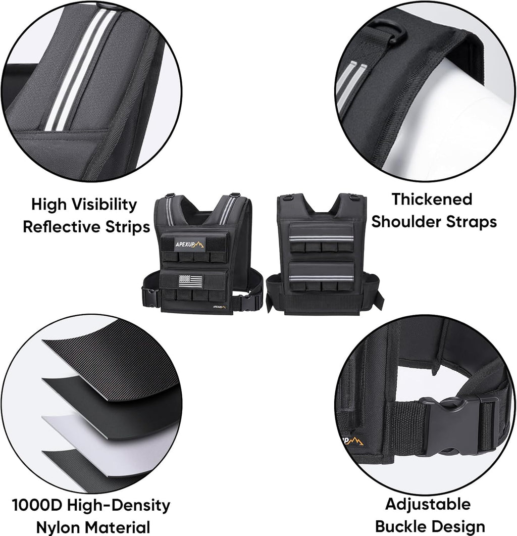 APEXUP Adjustable Weighted Vest Men 20lbs/30lbs/40lbs Weights with Reflective Stripe, Weight Vest Woman Workout Vest for Strength Training Running Walking