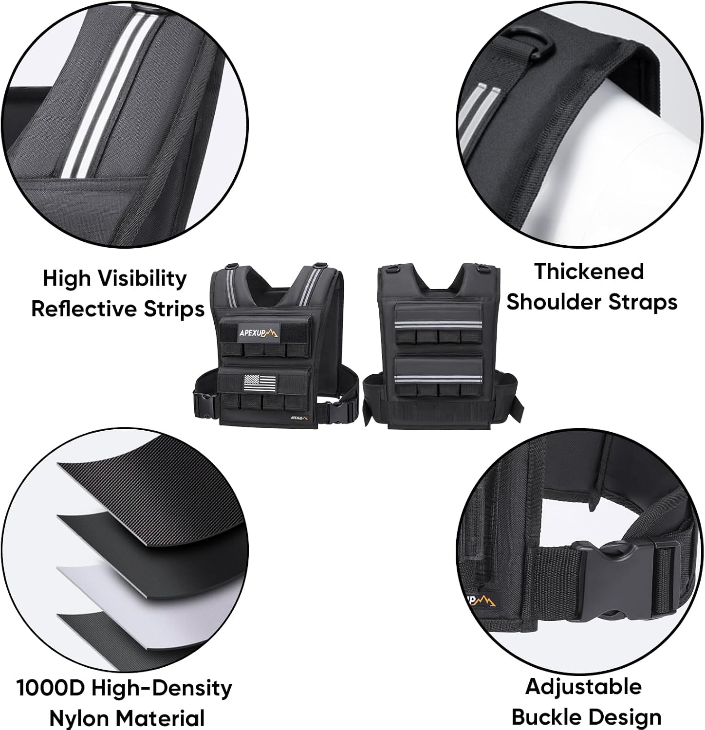 APEXUP Adjustable Weighted Vest Men 20lbs/30lbs/40lbs Weights with Reflective Stripe, Weight Vest Woman Workout Vest for Strength Training Running Walking