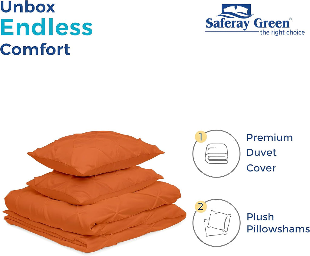Luxury Burnt Orange Pinch Pleated Pintuck Duvet Cover Set Oversized King Plus 120'x128' Size Egyptian Cotton Luxury Soft & Breathable Comforter Cover with Corner Ties & Zipper Closure