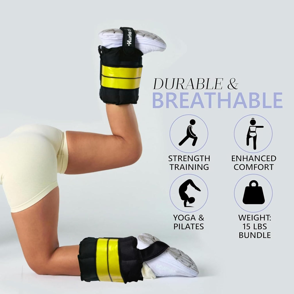 Ankle & Wrist Weights – 8/16/20/30 lbs Pair (4–15lbs - Each) | Dual Adjustable Secure Strap System | Patented Design | Ideal for Home Workouts, Pilates, Yoga, Glute Training