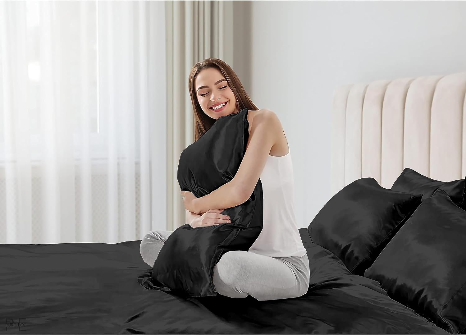 6 Piece Mulberry Silk Sheet Set Twin Size (39x75)+ Upto 16 Inch Deep Pocket Black Color Smooth Soft and Silk Bed Sheets Twin Size Bedding Set