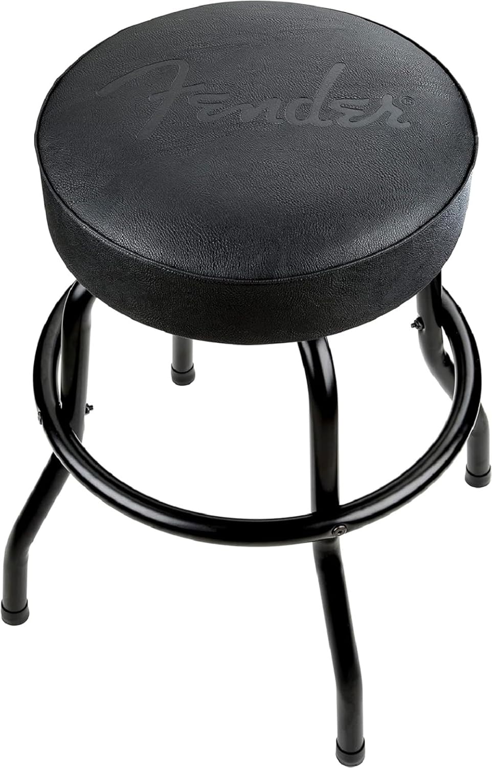 Fender Embossed Black Logo Swivel Barstool, Great Gifts for Dad, with 1 Year Limited Warranty, Simple Assembly, Black/Black, 24'
