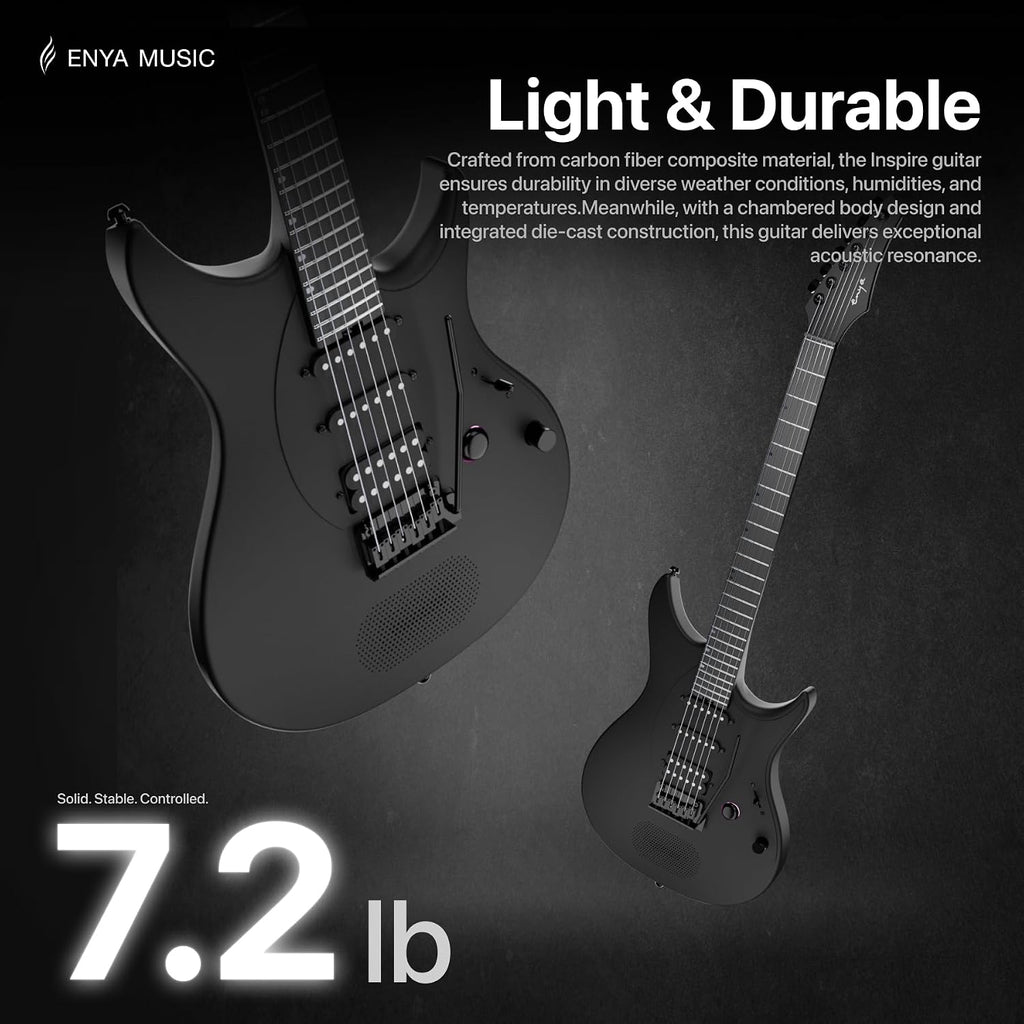 Enya Inspire 39' Smart Electric Guitar - Carbon Fiber Body with Built-in 15W Speaker, 20 Tones & App Control, 4 Presets, Bluetooth, Gig Bag Included, 2-Year Warranty