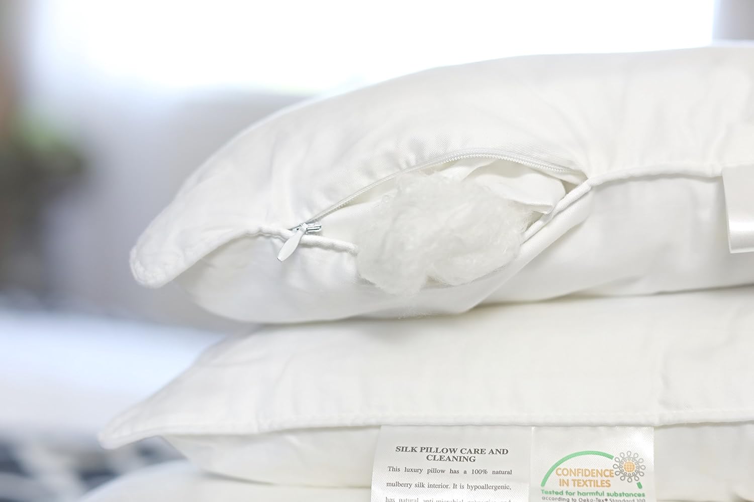Pair of Silk-Filled Pillows. King Size (36' x 20'). Luxury Top Grade Mulberry Silk. Very Hygienic and Comfortable Luxury Bedding. Oeko-TEX® Certification