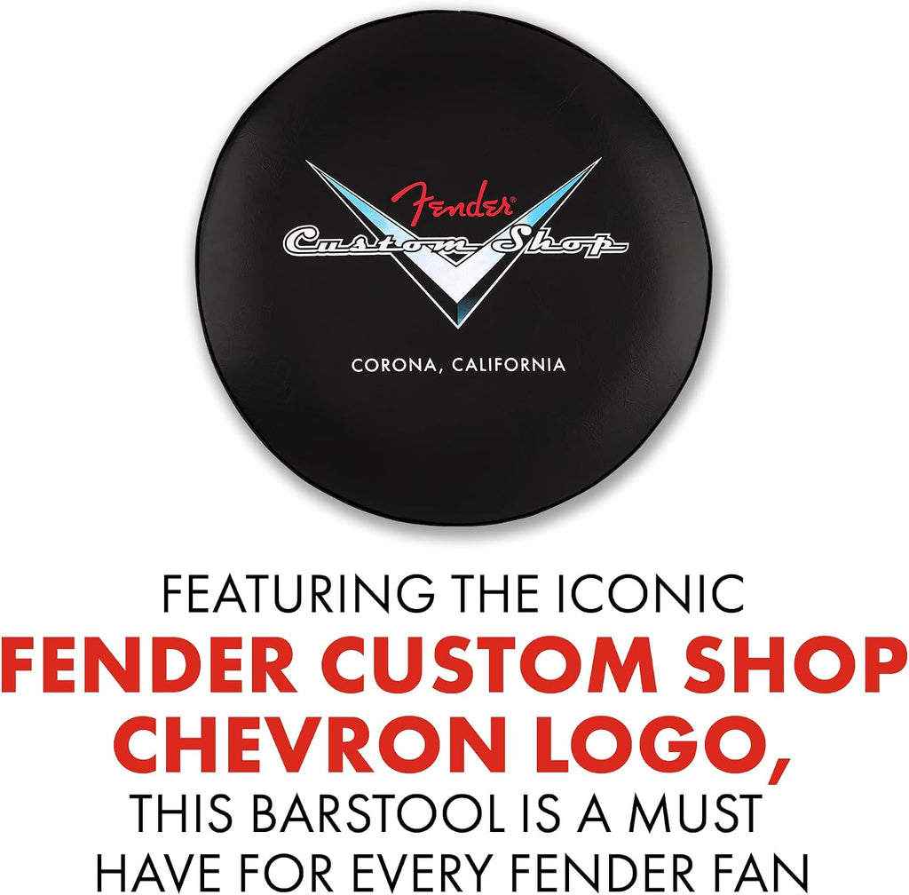 Fender Custom Shop Chevron Logo Swivel Barstool, Great Gifts for Dad, with 1 Year Limited Warranty, Simple Assembly, Black/Black, 24'