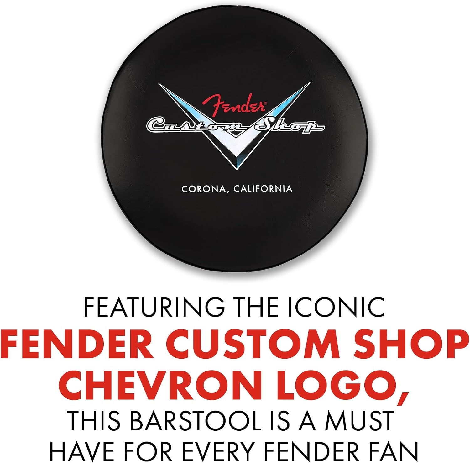 Fender Custom Shop Chevron Logo Swivel Barstool, Great Gifts for Dad, with 1 Year Limited Warranty, Simple Assembly, Black/Black, 24'