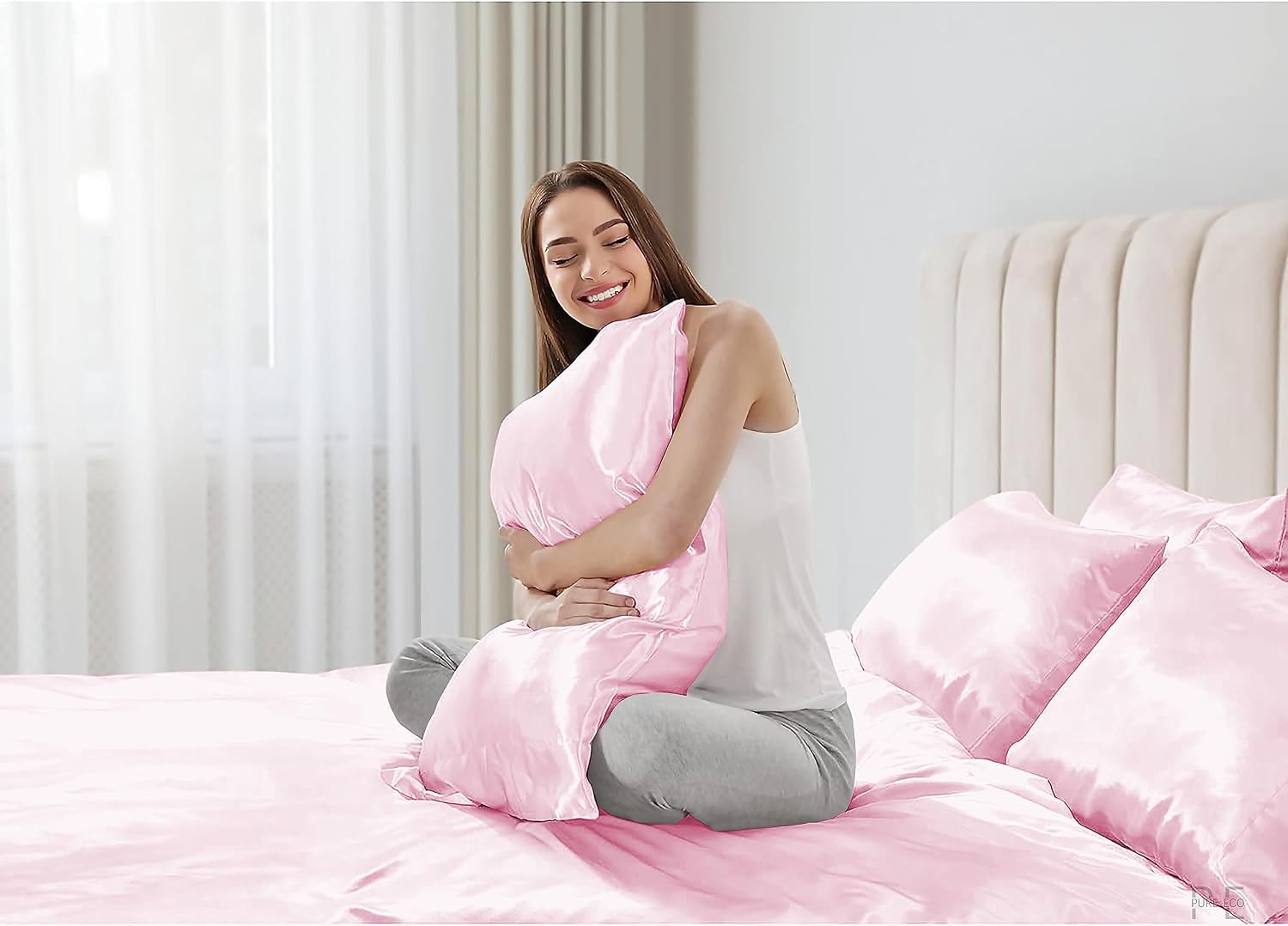 6 Piece Mulberry Silk Sheet Set Queen Size (60x80)+ Upto 16 Inch Deep Pocket Baby Pink Color Smooth Soft and Silk Bed Sheets Queen Size Bedding Set
