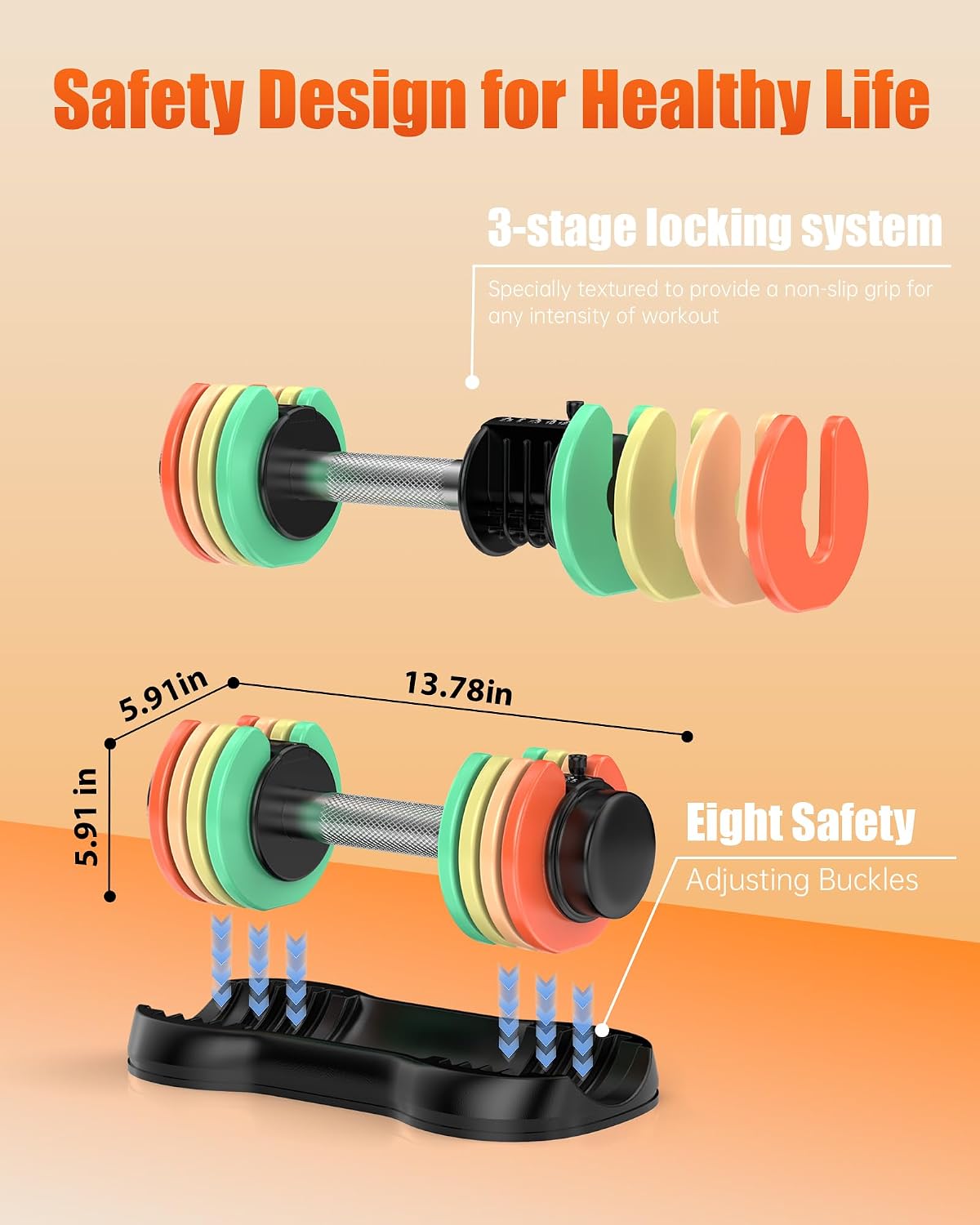 Uboway Adjustable Dumbbell Set, Pair 12.5LB/22.5LB, 5-IN-1 Free Weight Set with Rainbow-Colored Weight Plates & Anti-Slip Handle for Home Gym Strength Training, Compact Size for Women Men Full Body Home Workout