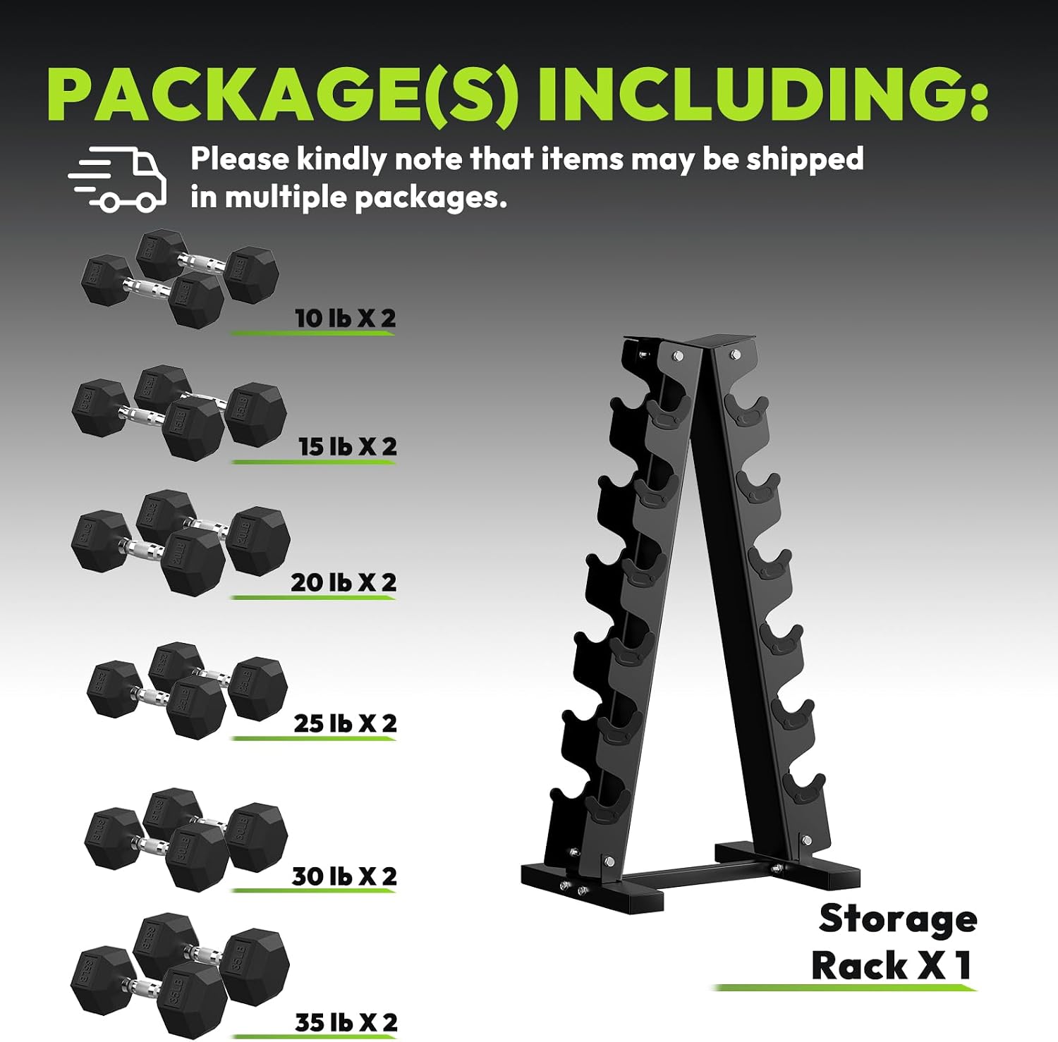 HANDBODE Rubber Coated Hex Dumbbell Set with A-Frame Rack, 100 lb - 550 lb Multiple Options Weight, Hexagon Non-Rolling Shape, Ergonomic Knurled Handle, Home Gym Equipment for Strength Training