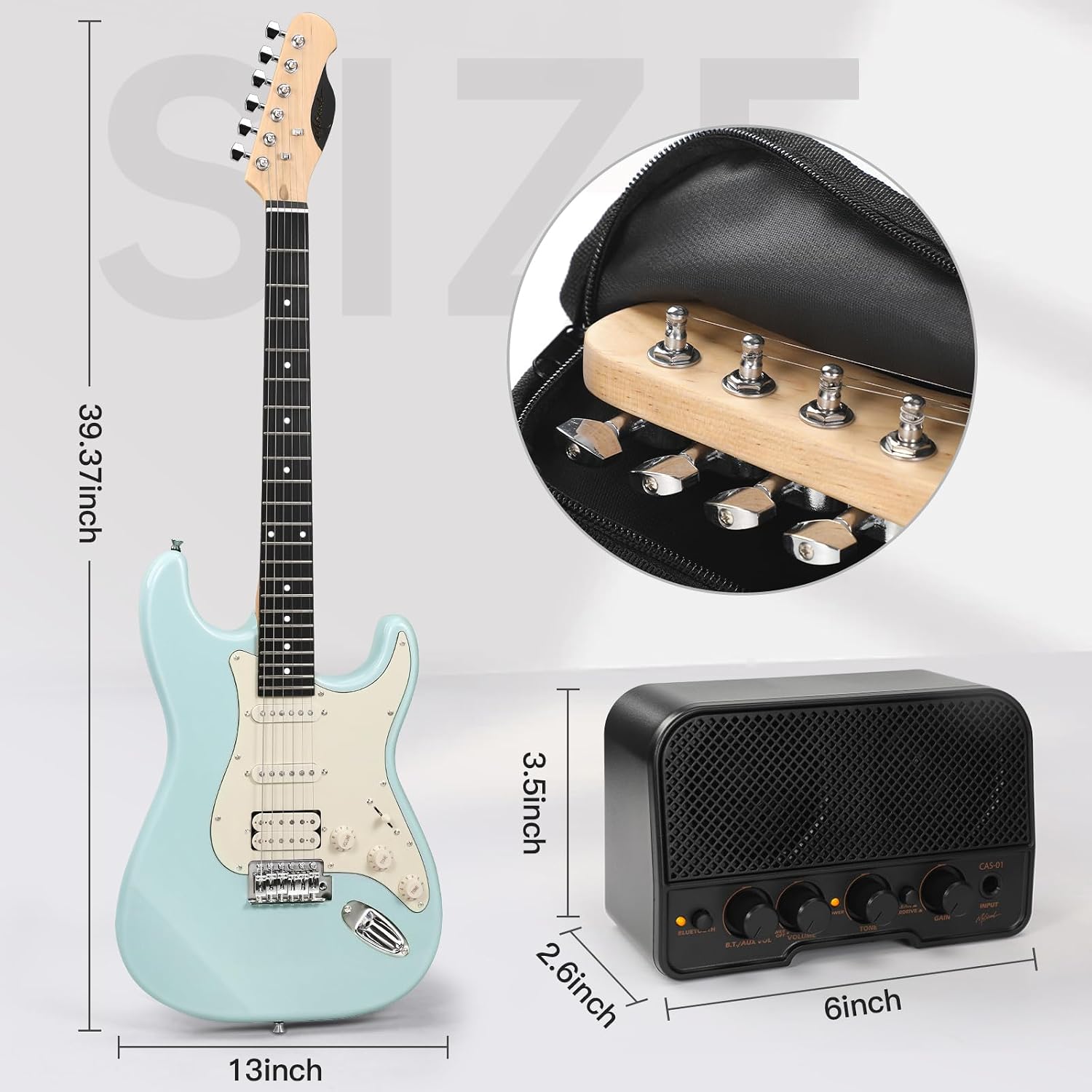 Musicool 39 Inch Electric Guitar Starter Kit– HSS Pickups Solid Body Electric Guitar Includes Amplifier, Bag, Digital Tuner, Strap, String, Cable, Picks, Beginner Gift （Olympic Blue）