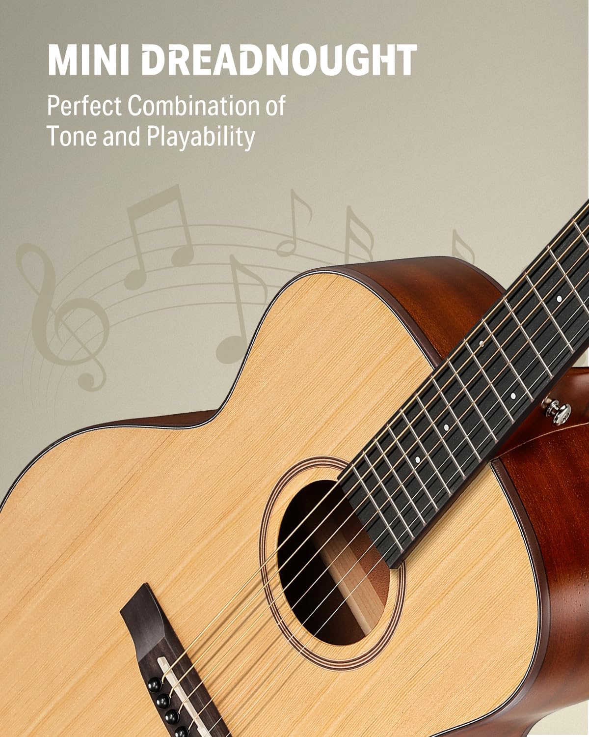 Donner 3/4 Acoustic Guitar Kit 36 Inch Dreadnought Acustica Guitarra Bundle for Beginner Adult Youth Travel With Steel String Spruce Wood Gig Bag Tuner Pickguard Right Hand