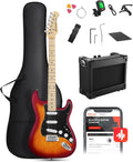 DONNER DST-80 Electric Guitar 39' Beginner Electric Guitar Kit with Amp, Classic SSS Pickup Complete with Gig Bag, Tuner, Capo, Strap, Picks, and Free Online Lessons, CherryBurst