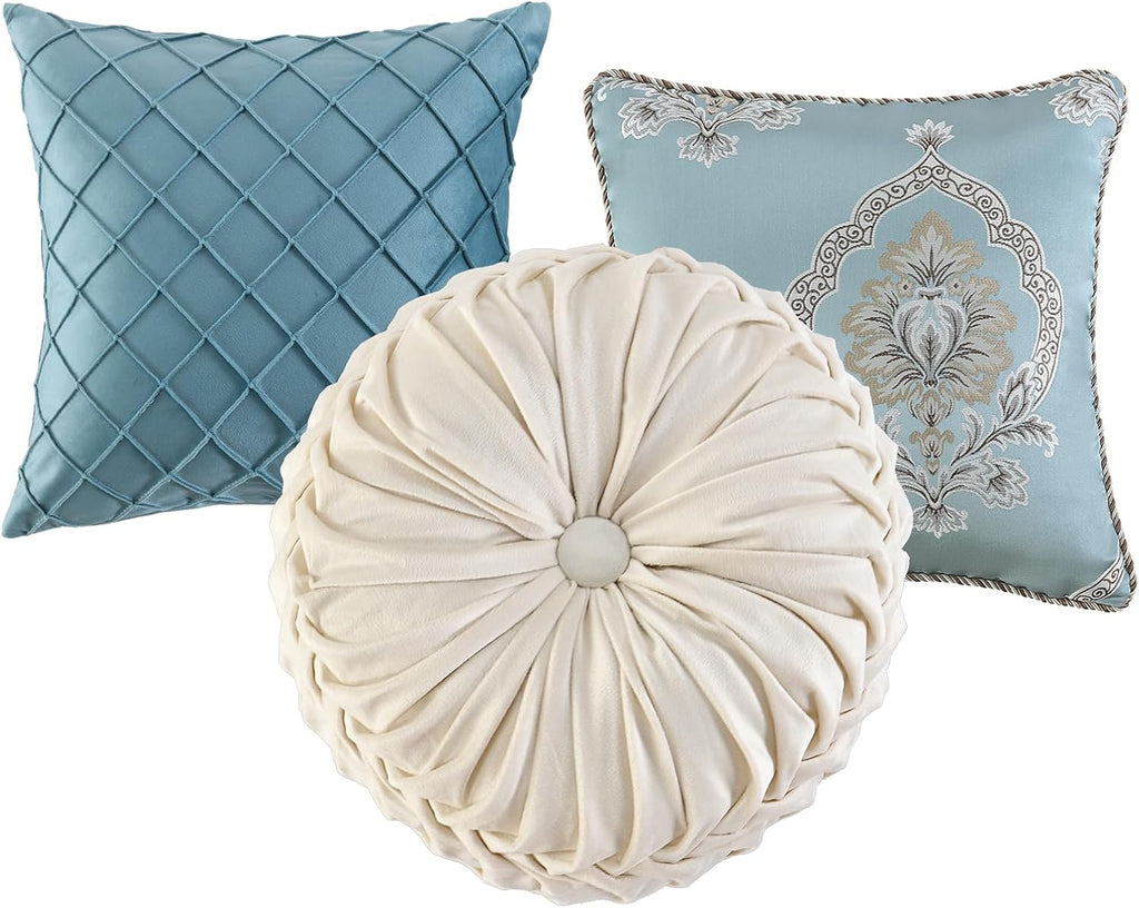 SahSahCasa 7-Piece Luxury Queen Comforter Set, Bed in a Bag Queen, Jacquard Silky Fluffy Comforter Bedding Set with Bedskirt, Decorative Pillows, Elegant Reversible, Down-Alternative, Dusty Blue