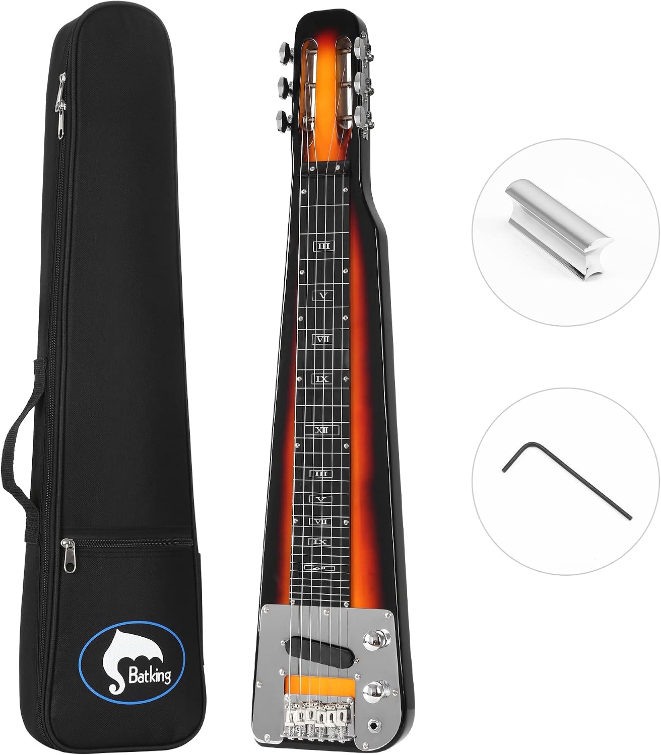 Batking Lap Steel Guitar, Electric Slide Guitars 6 String Slotted Headstock Guiter With Gig Bag Sunburst