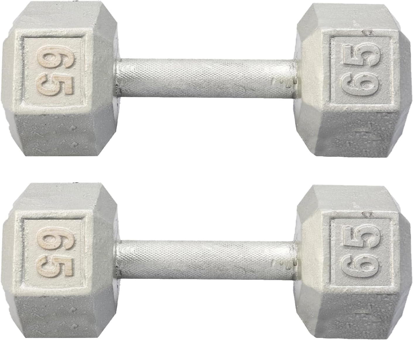 Hydra Fitness Exchange Cast Iron Hex Dumbbell 3 lb to 100 lb (in Single & Pair) - Solid Hexagon Silver Coating Dumbbell Set Strength Training Free Weights for Women & Men Residential Only