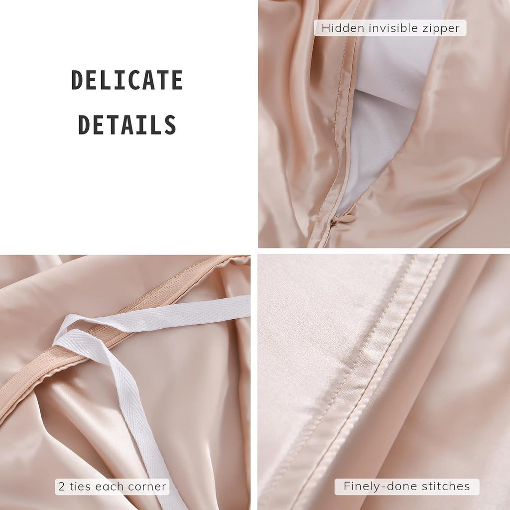 PROMEED 100% Mulberry Silk Duvet Cover Queen Size, Real Grade 6A+ 23 Momme Silk Quilt/Comforter Cover with Zipper and Coner Tie (Champagne, Queen)