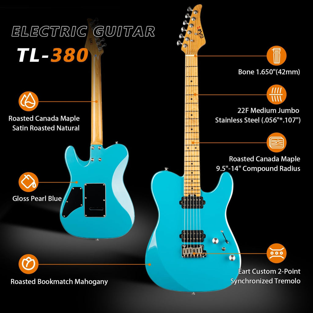 EART TL-380 Professional Electric Guitar for Versatile Players | Roasted Maple Neck & Fingerboard, Humbuckers with Coil-Split, Stainless Steel Frets, Gloss Finish