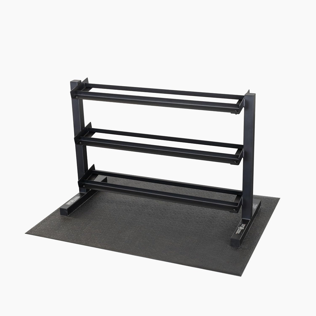 Body Solid Best Fitness (BFDR10-SET) 3-Tier Dumbbell Rack Set with 10 Pairs Rubber Coat Dumbbells 5-50 lbs and Vinyl Floor Mat, Rack Stand and Holder for Dumbbells, Home Gym Free Weight Rack Storage
