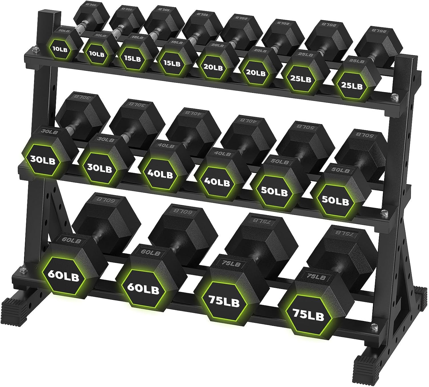HANDBODE Hex Dumbbell Set with Rack, 300-840 lb Rubber Coated Fixed Weights Sets with Heavy Duty Storage Stand, Hexagon Shape, Multiple Weight Options Home Gym Equipment for Strength Training
