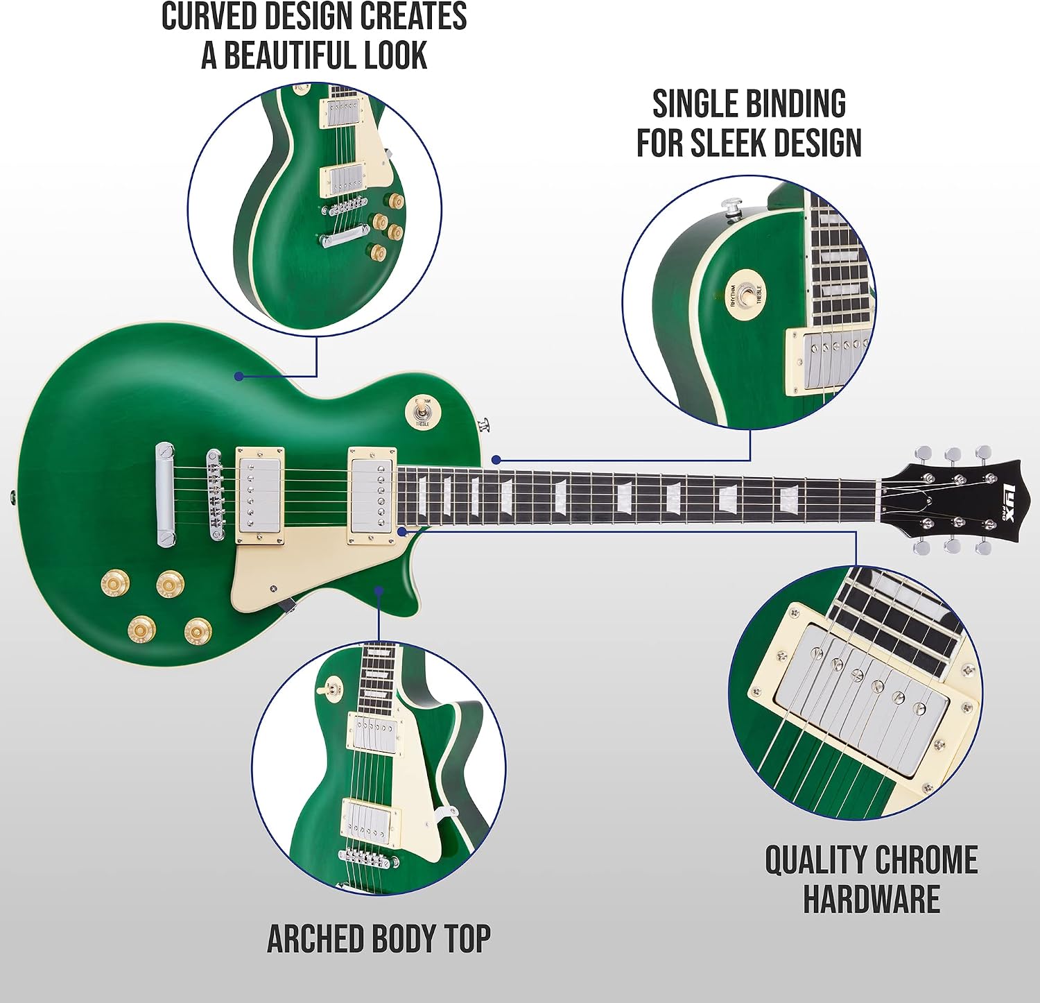 LyxPro 39' SB Series Electric Guitar, LP Style for Beginner, Intermediate & Pro Players Solid Body Guitar, Bonus 2-Pack of Picks, Mahogany Wood, Volume/Tone Controls, 3-Way Pickup - Green