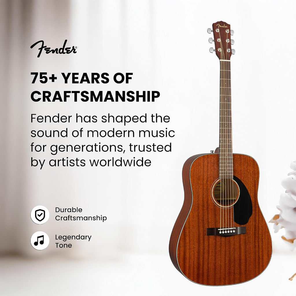 Fender CD-60S Solid Top Dreadnought Acoustic Guitar - All Mahogany Bundle with Gig Bag, Tuner, Strap, Strings, Picks, and Austin Bazaar Instructional DVD
