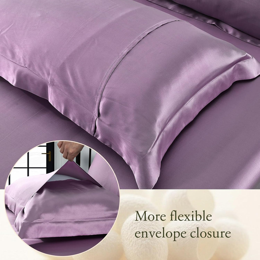 LILYSILK 100% Silk Pillowcase 1PC 25MM Pure Bed Pillowcase for Hair & Skin Oxford Envelope Double-Sides Charmeuse Silk,Lavender King 20x36 inches