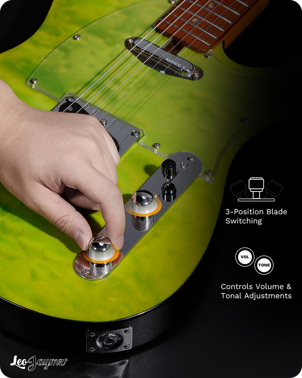 Leo Jaymz TL Electric Guitar - Ocean Maple Top, Mahogany Body, Maple Neck - Alnico V Pickups, Locking Tuners- Solid Choice for Beginners & Intermediate Players (Green Ocean)