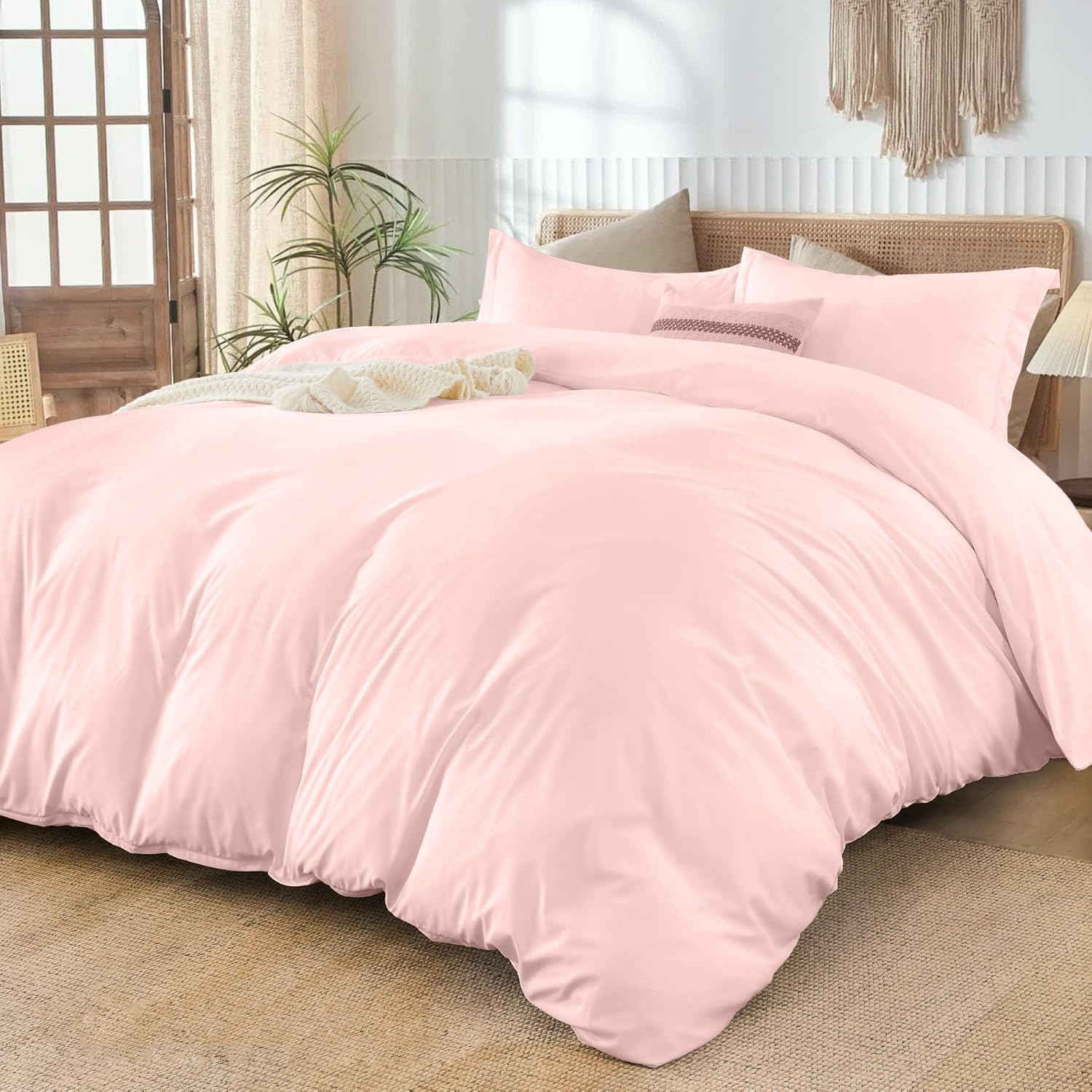 800TC 3 Sided Zipper Duvet Cover Set Soft Egyptian Cotton 3 Sided Zipper Closure, 3 PCS 1-Duvet Cover & 2- Pillow Shams - King-XL Size (98' x 116') Inches, (Solid Baby Pink)