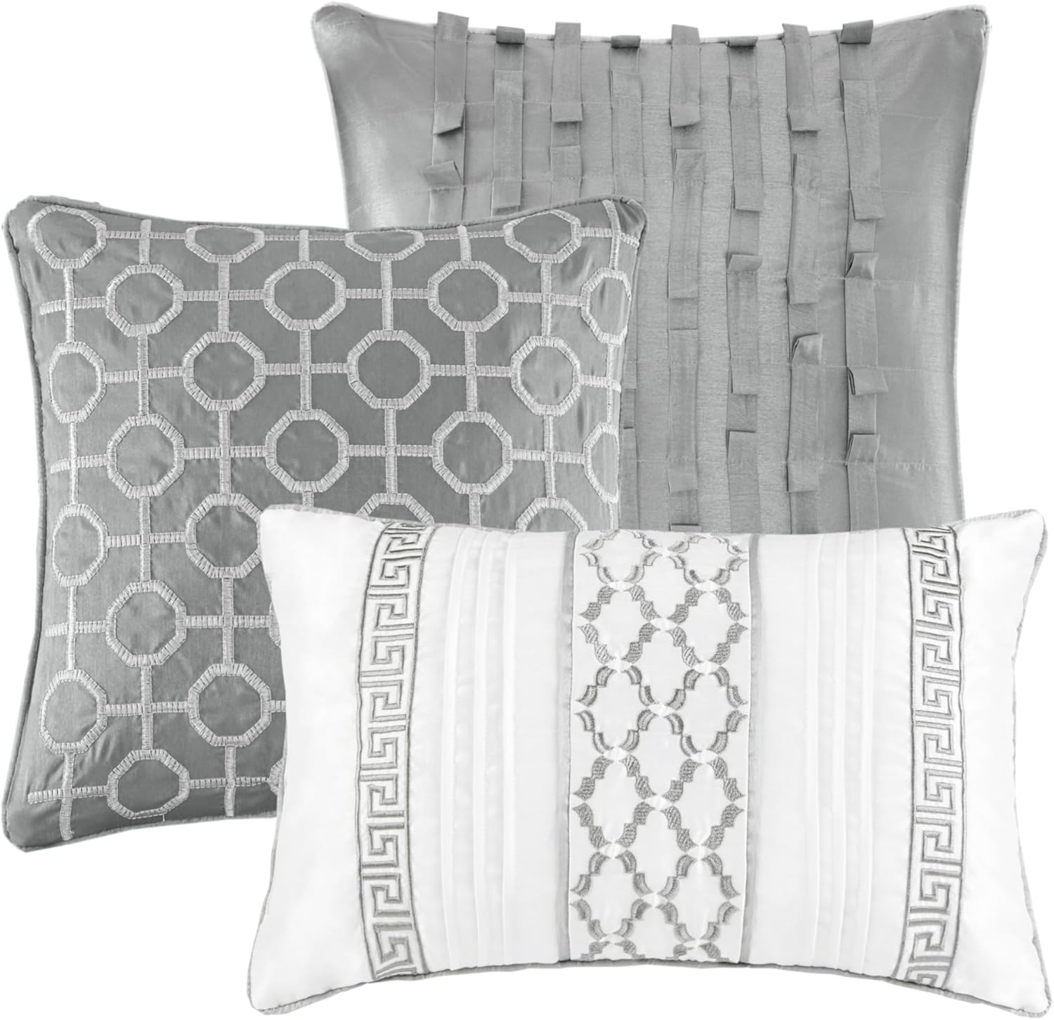 Madison Park Luxury Comforter Set-Traditional Jacquard Design All Season Down Alternative Bedding, Matching Bedskirt, Decorative Pillows, King(104'x92'), Bennett, Geometric Grey, 7 Piece