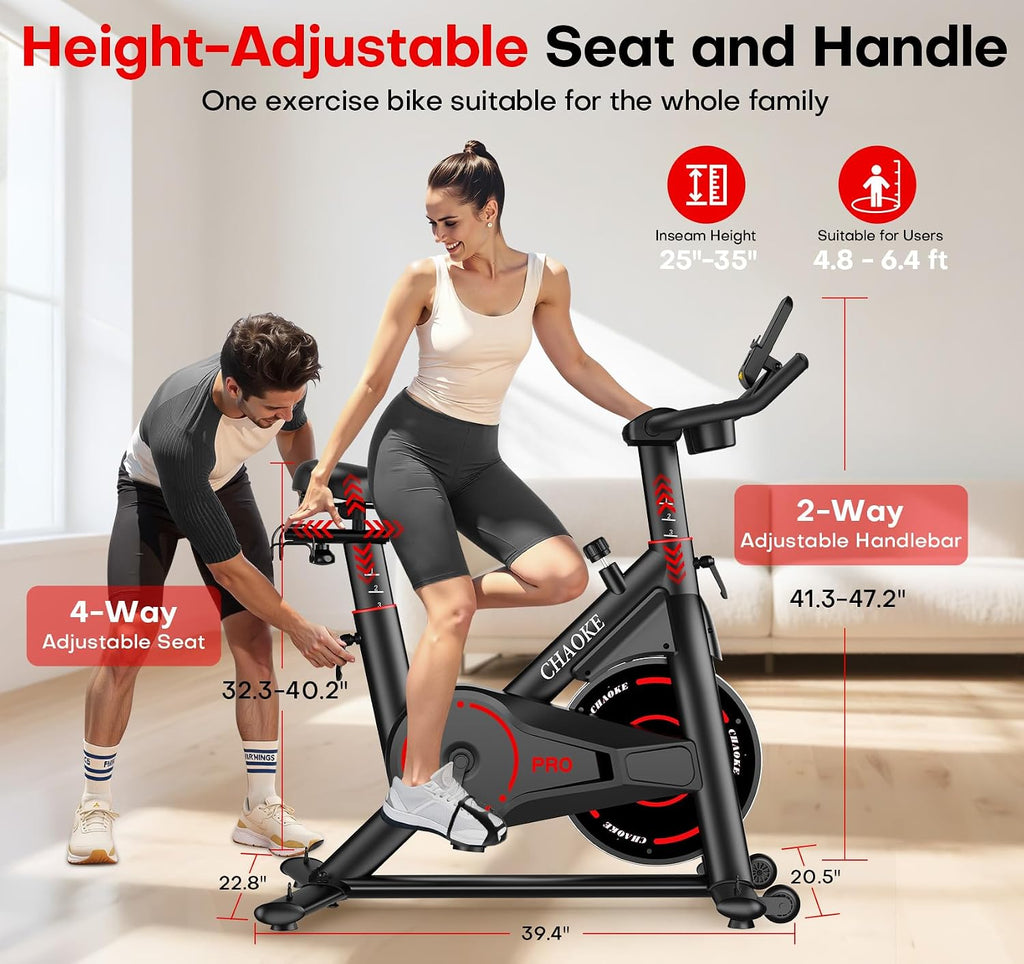Exercise Bike, CHAOKE Quiet Adjustable Magnetic Resistance Stationary Bike for Home Cardio with App Compatible, 350LB Weight Capacity Indoor Cycling Bike with Comfortable Seat & Digital Display