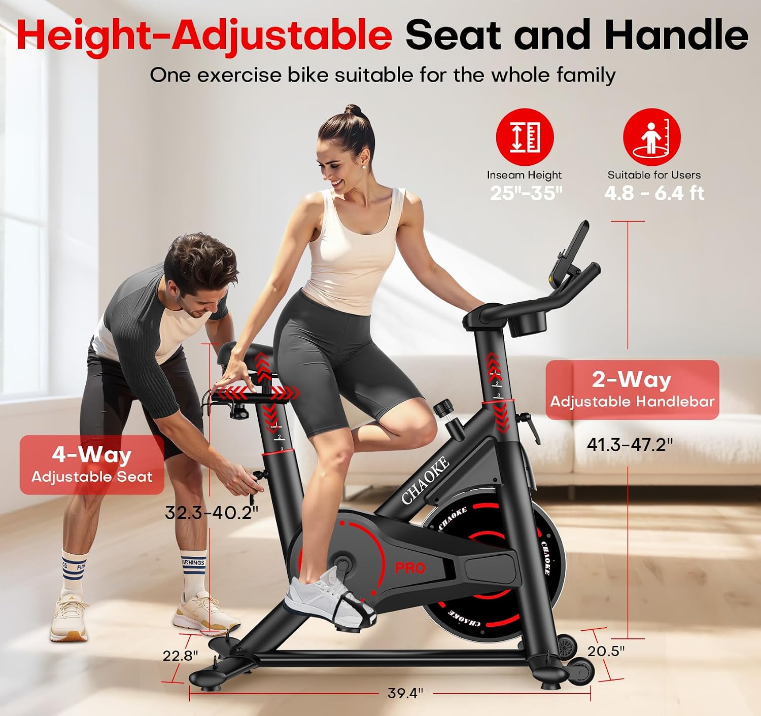 Exercise Bike, CHAOKE Quiet Adjustable Magnetic Resistance Stationary Bike for Home Cardio with App Compatible, 350LB Weight Capacity Indoor Cycling Bike with Comfortable Seat & Digital Display