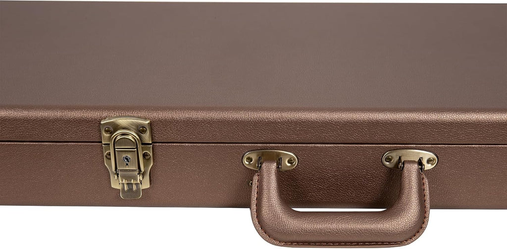 Crossrock Wooden Bass Guitar Case for Fender Precision & Jazz | Chocolate Brown Finish, Purple Velvet Interior, Lock – Designer Series(CRW520BCB)