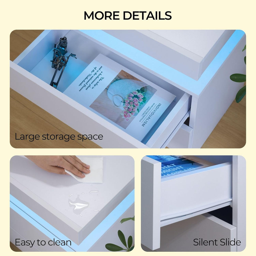 Bingoday Nightstand Set of 2 LED Nightstand with 2 Drawers, Bedside Table with Drawers for Bedroom Furniture, Side Bed Table with LED Light