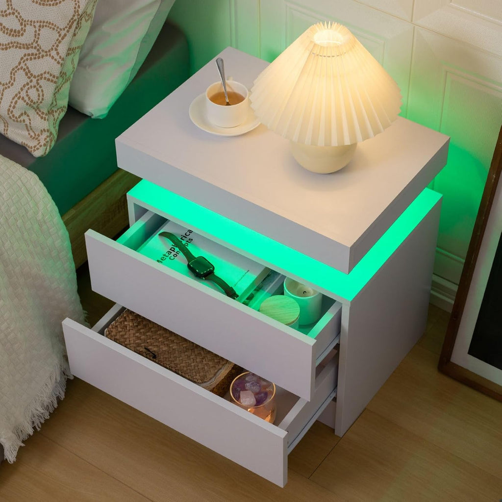 Bingoday Nightstand Set of 2 LED Nightstand with 2 Drawers, Bedside Table with Drawers for Bedroom Furniture, Side Bed Table with LED Light