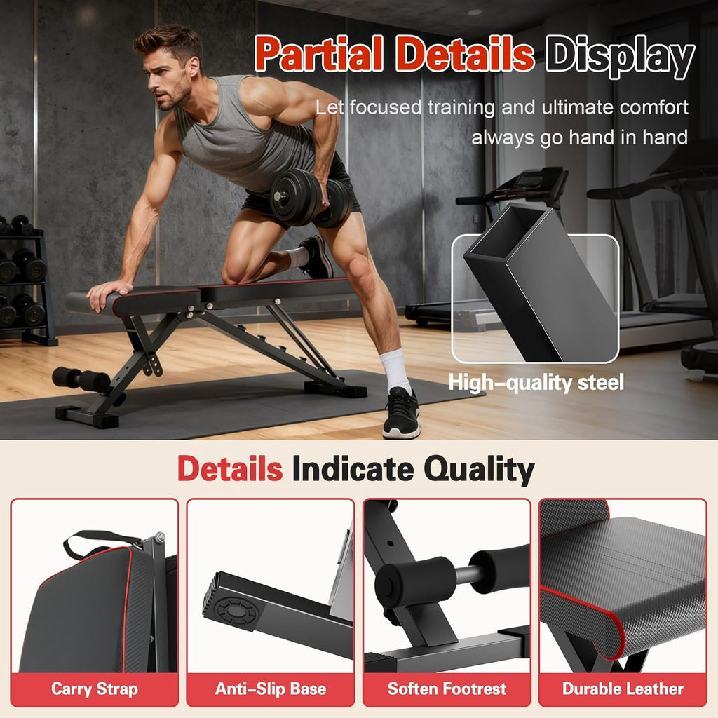 2026 ALSO GO New Adjustable Weight Bench, Workout Benches with Leg Extension, Foldable Incline Decline Bench Press, Roman Chair, Full Body Strength Training Equipment for Home Gym