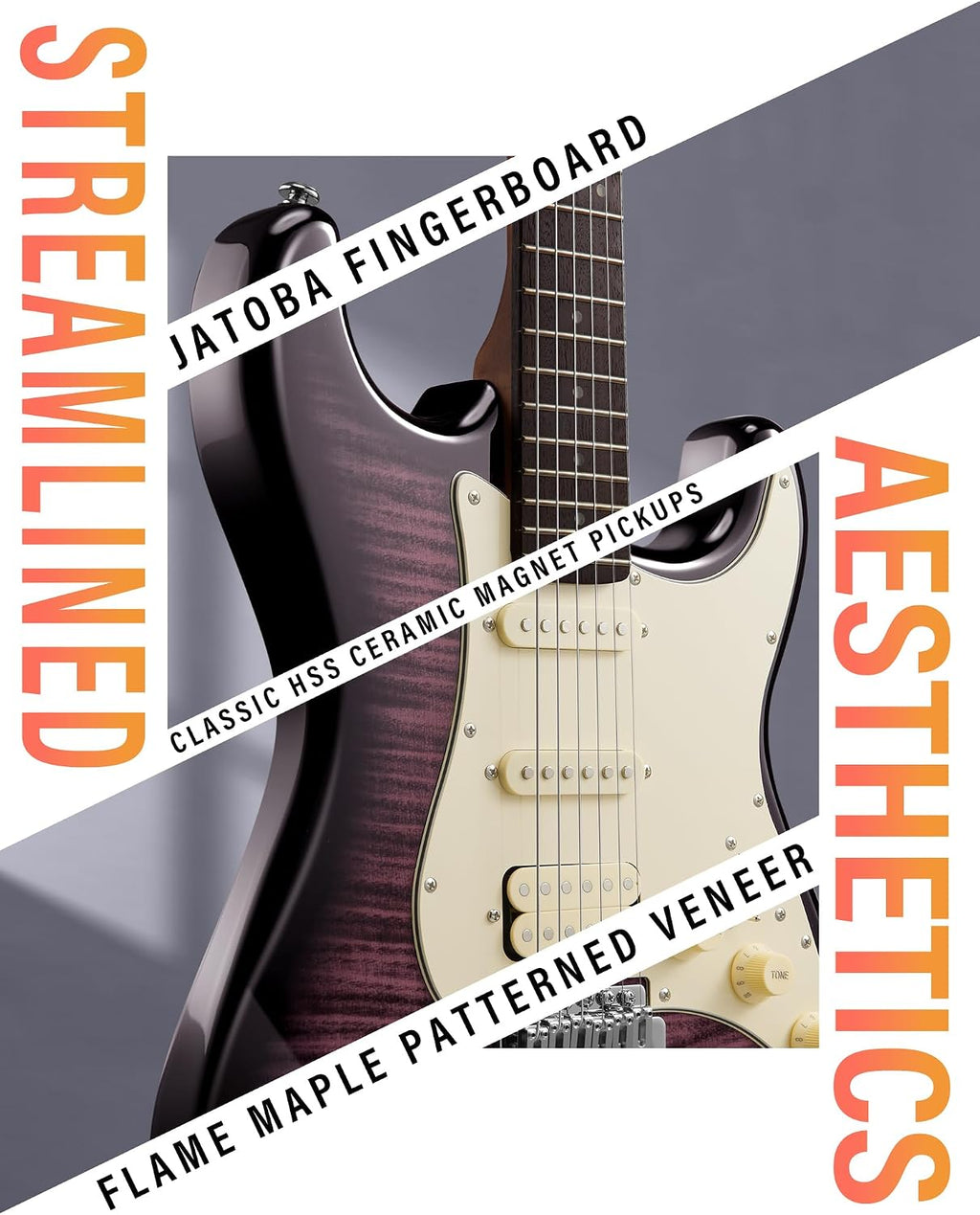 AKLOT Beginner Electric Guitar Kit: 10W Amp, Coil-Split HSS Pickups, Lesson Book, Roasted Maple Neck, Gig Bag, Tuner, Strap, Picks, Stryde Violet Venom