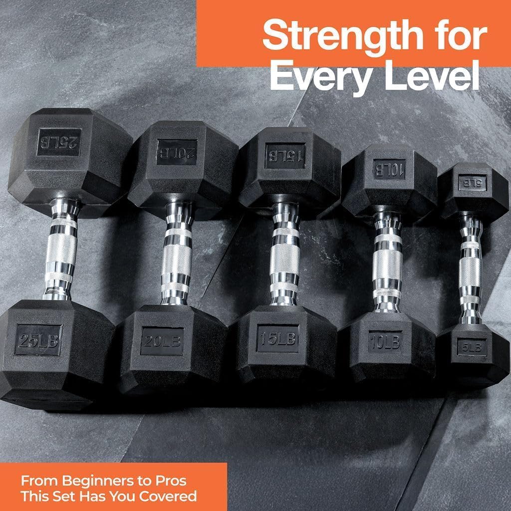 Weights Dumbbells Set with Rack - 150 lb Rubber-Coated Dumbbells for Easy Grip | Durable Carbon for Strength Training | Essential Workout Equipment for All Fitness Levels
