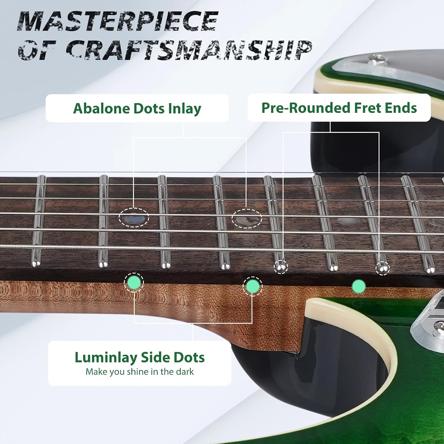 TOSTAR Electric Guitar with HSH Alnico 5 Pickups, Locking Tuners, Push-Pull Coil Split, Enhanced Sustain, Solid Body Electric Guitars for Advanced Players, Guitarra Electrica, Green