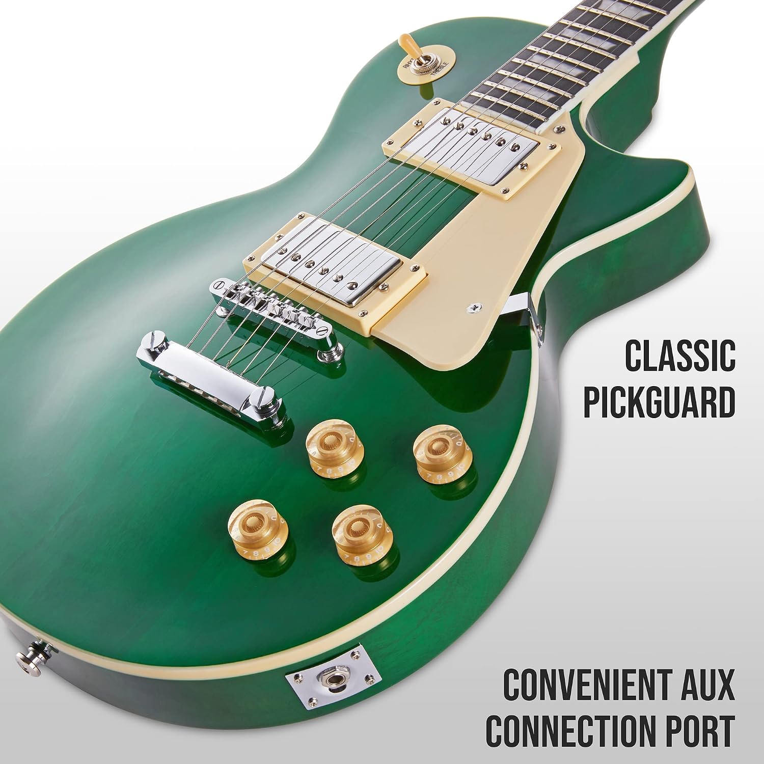 LyxPro 39' SB Series Electric Guitar, LP Style for Beginner, Intermediate & Pro Players Solid Body Guitar, Bonus 2-Pack of Picks, Mahogany Wood, Volume/Tone Controls, 3-Way Pickup - Green