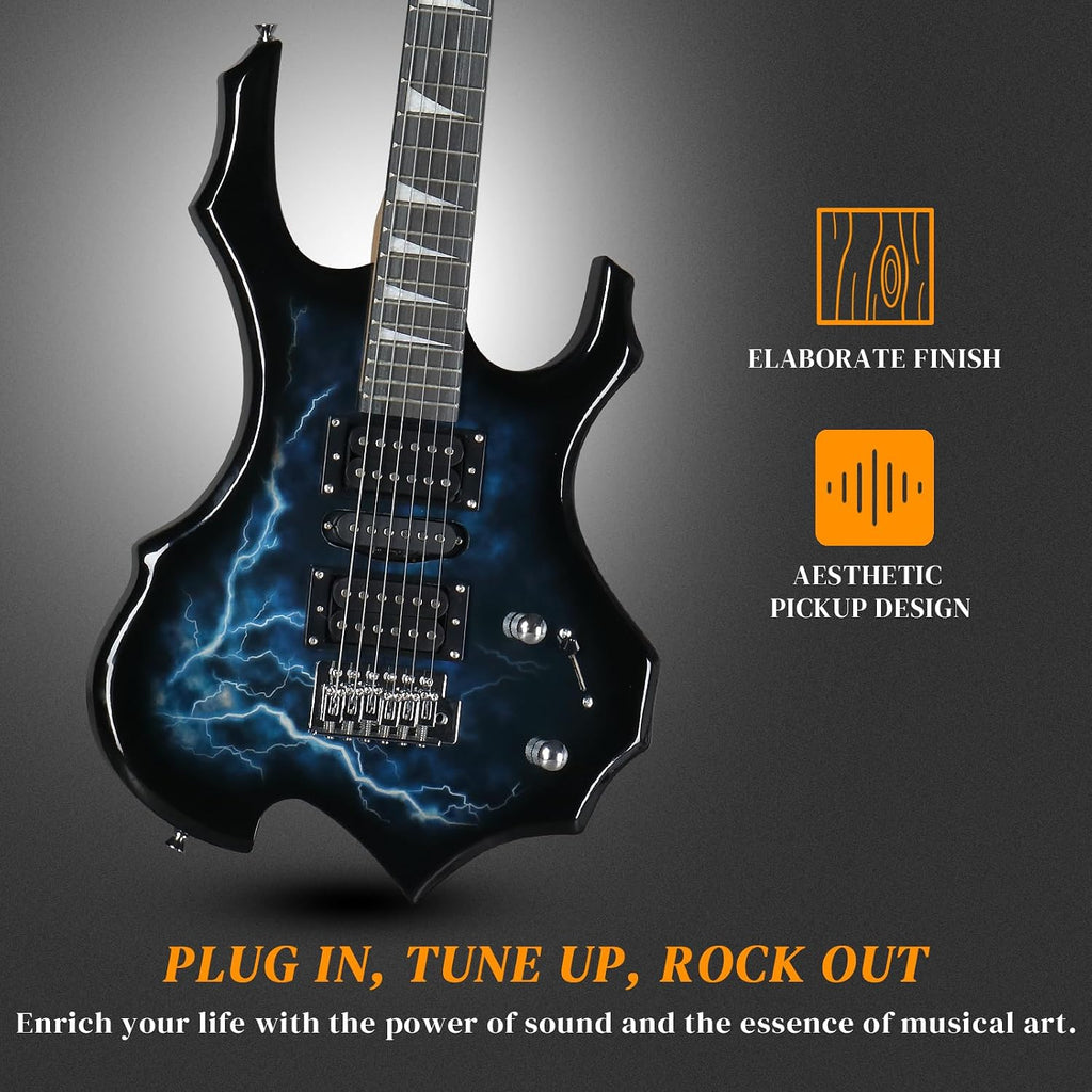Ktaxon Burning Fire Design Electric Guitar Kit, 39-inch HSH Pickup Electric Guitar Beginner Guitar Set with Amplifier, Rosewood Fingerboard, 5-Ways Pickup Switch (Lightning Black)
